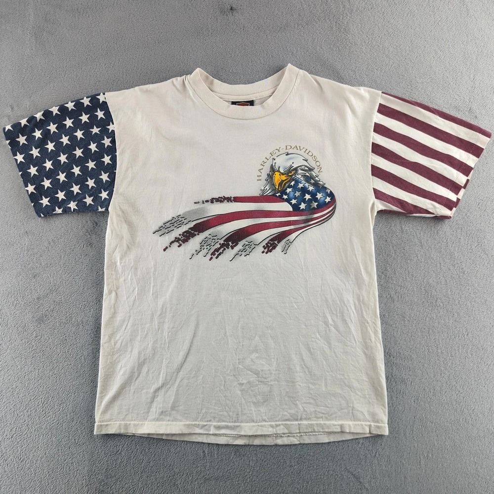 Harley-Davidson Shirt Mens Large American Flag Stars Single Stitch Made USA 1997
